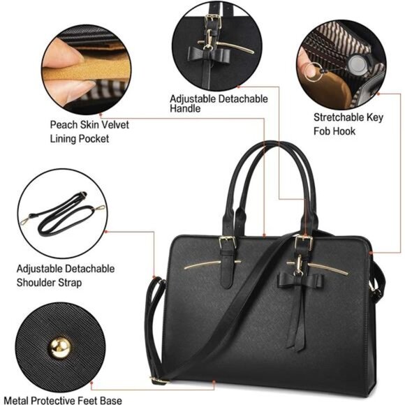 Laptop ToteBag for Women,Large Waterproof PU Leather WorkBriefcase with USB Port - Picture 5 of 6